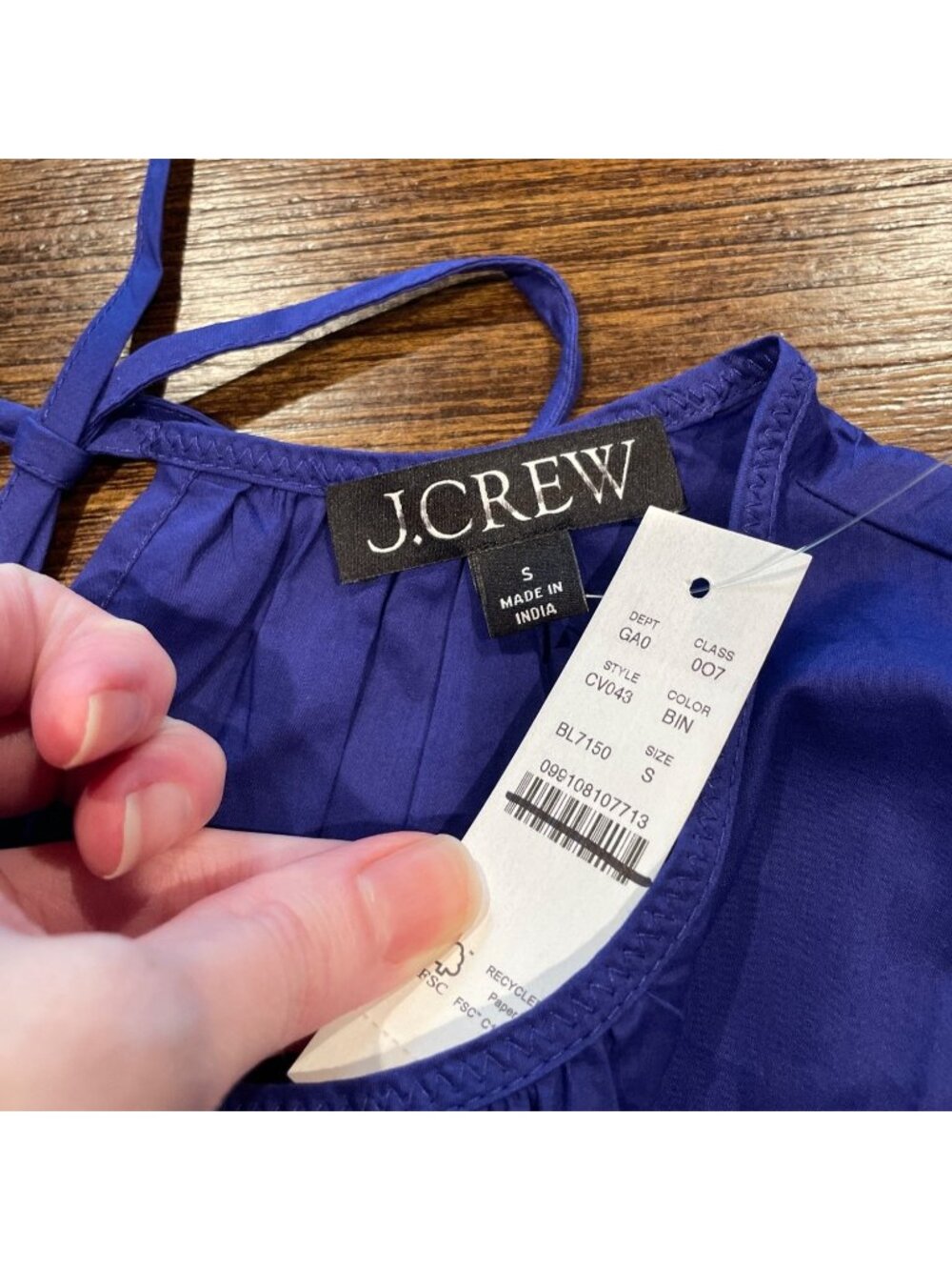 NWT J.Crew Drawstring-Waist Tank Top Sz S Cropped Sateen Indigo Blue Lightweight - Picture 4 of 11